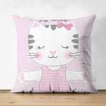 Açık Mine Renkli My Love Yazılı Sevimli Kedicik Motifli Modern Çift Taraflı Süet Yastık Kılıfı Realhomes