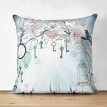 - Suet-K-57 - Realhomes  Çift Taraflı Modern Kuş Desenli Dijital Baskılı Dekoratif Süet Yastık Kırlent Kılıf Realhomes