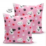 Çift Taraflı Kalpli Köpek ve Kedi Dijital Baskılı Modern Süet Yastık Kırlent Kılıfı Realhomes