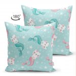 - Suet-K-5702-1 - Realhomes Çift Taraflı Deniz Kızı Kuyruklu Kedicikler Dijital Baskılı Modern Süet Yastık Kırlent Kılıfı Realhomes