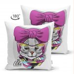 - Suet-K-5705-1 - Realhomes  Çift Taraflı I Like Dress Up Kedicik Dijital Baskılı Modern Süet Yastık Kırlent Kılıfı Realhomes