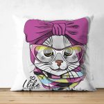 - Suet-K-5705 - Realhomes  Çift Taraflı I Like Dress Up Kedicik Dijital Baskılı Modern Süet Yastık Kırlent Kılıfı Realhomes