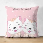 - Suet-K-5708 - Realhomes Çift Taraflı Best Friends Kediler Özel Tasarımlı Süet Kırlent Kılıfı Realhomes