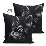 - Suet-K-5709-1 - Realhomes  Çift Taraflı Siyah Beyaz Sevimli Kedi Dijital Baskılı Modern Süet Yastık Kırlent Kılıfı Realhomes