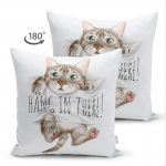 - Suet-K-5712-1 - Realhomes Çift Taraflı Sevimli Kedi Desenli Dijital Baskılı Modern Süet Yastık Kırlent Kılıfı Realhomes