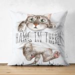 - Suet-K-5712 - Realhomes Çift Taraflı Sevimli Kedi Desenli Dijital Baskılı Modern Süet Yastık Kırlent Kılıfı Realhomes