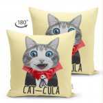 Çift Taraflı Cat-Cula Dijital Baskılı Modern Süet Yastık Kırlent Kılıfı Realhomes