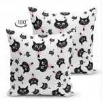 - Suet-K-5720-1 - Realhomes  Çift Taraflı Siyah Kediler Desenli Modern Süet Yastık Kırlent Kılıfı Realhomes