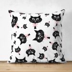 - Suet-K-5720 - Realhomes  Çift Taraflı Siyah Kediler Desenli Modern Süet Yastık Kırlent Kılıfı Realhomes