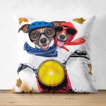 Çift Taraflı Motor Süren Çılgın Köpekler Dijital Baskılı Modern Süet Yastık Kırlent Kılıfı Realhomes