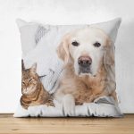 - Suet-K-5729 - Realhomes  Çift Taraflı Sevimli Köpek ve Kedi Desenli Sevimli Modern Süet Yastık Kırlent Kılıfı Realhomes