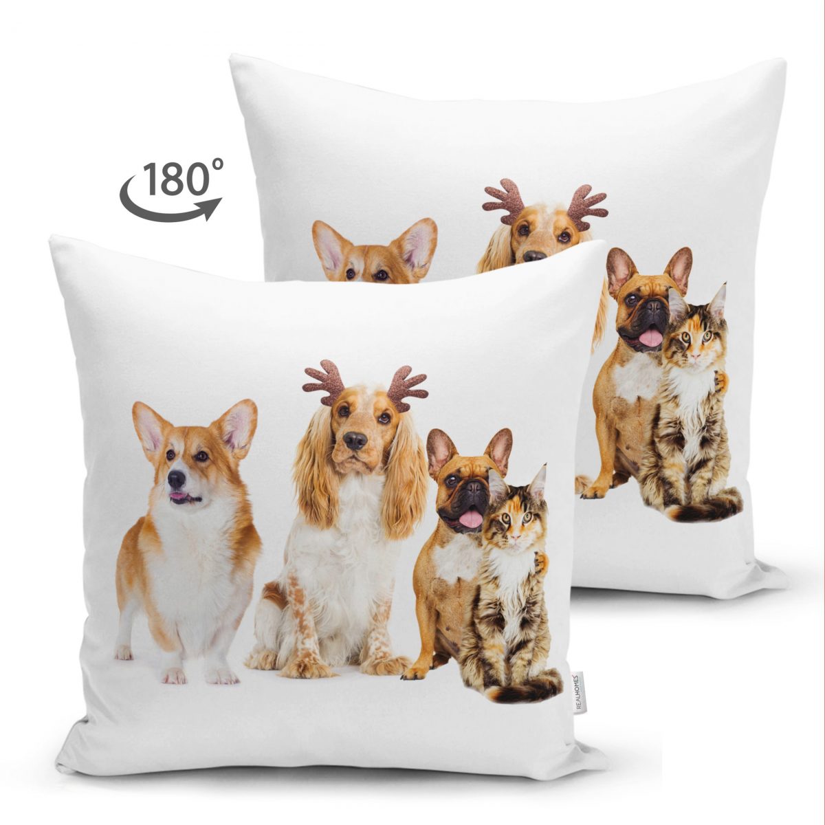 Çift Taraflı Çeşitli Köpek Desenli Dijital Baskılı Modern Süet Yastık Kırlent Kılıfı Realhomes