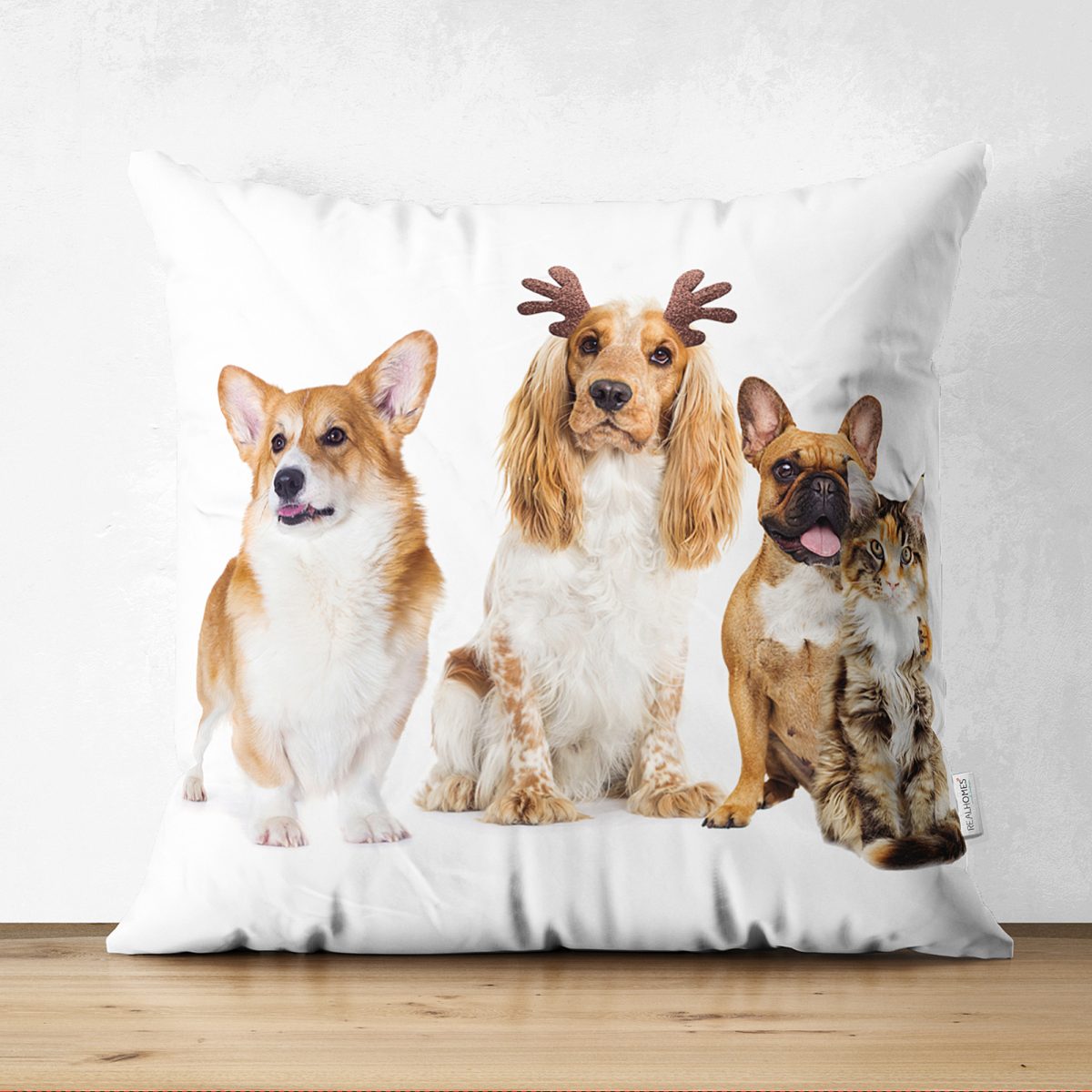 Çift Taraflı Çeşitli Köpek Desenli Dijital Baskılı Modern Süet Yastık Kırlent Kılıfı Realhomes