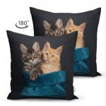 Çift Taraflı Sevimli Kedi Desenli Dijital Baskılı Modern Süet Yastık Kırlent Kılıfı Realhomes