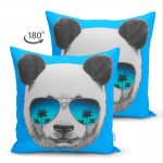 - Suet-K-5737-1 - Realhomes Çift Taraflı Mavi Zeminde Gözlüklü Cool Panda Motifli Dekoratif Süet Kırlent Kılıfı Realhomes