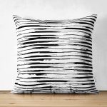 Çift Taraflı Siyah Beyaz Modern Çizgili Dekoratif Süet Yastık Kılıfı Realhomes