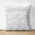 Çift Taraflı Modern Siyah Beyaz Çizgi Motifli Dekoratif Süet Kırlent Kılıfı Realhomes