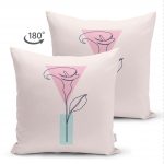 - Suet-K-5778-1 - Realhomes Çift Taraflı Pembe Zeminde Gül Motifli Bohemian Dekoratif Süet Kırlent Kılıfı Realhomes