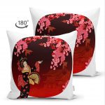 - Suet-K-5799-1 - Realhomes  Çift Taraflı Çiçek Desenli Yelpazeli Japon Kız Motifli Modern Süet Kırlent Kılıfı Realhomes