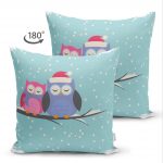 - Suet-K-58-1 - Realhomes  Çift Taraflı Baykuş Desenli Dijital Baskılı Dekoratif Süet Yastık Kırlent Kılıfı Realhomes