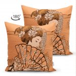 - Suet-K-5817-1 - Realhomes Çift Taraflı Koyu Buğday Zeminli Masum Şaman Kadın Modern Süet Kırlent Kılıfı Realhomes