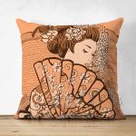 - Suet-K-5817 - Realhomes Çift Taraflı Koyu Buğday Zeminli Masum Şaman Kadın Modern Süet Kırlent Kılıfı Realhomes