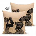 - Suet-K-5820-1 - Realhomes Çift Taraflı Etnik Desen Zeminli Bebekli Afrika Kadın Motifli Modern Süet Kırlent Kılıfı Realhomes