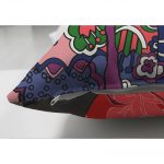 - Suet-K-5826-2 - Realhomes Çift Taraflı Etnik Desen Zeminli Sarı Yelpazeli Japon Kadın Motifli Süet Kırlent Kılıfı Realhomes