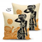 - Suet-K-5830-1 - Realhomes Çift Taraflı Etnik Desen Zeminli Afrika Kadın Motifli Dekoratif Süet Yastık Kılıfı Realhomes