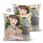 - Suet-K-5834-1 - Realhomes Çift Taraflı Japon Kültürü Zeminli Gül Tutan Japon Kadın Modern Süet Kırlent Kılıfı Realhomes