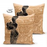 - Suet-K-5839-1 - Realhomes Çift Taraflı Etnik Desen Zeminli Afrika Kadın Motifli Dekoratif Süet Yastık Kılıfı Realhomes