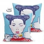 - Suet-K-5841-1 - Realhomes Çift Taraflı Suşi Yiyen Japon Kız Desenli Modern Süet Kırlent Kılıfı Realhomes