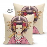 - Suet-K-5842-1 - Realhomes Çift Taraflı Masum Baskan Japon Kız Motifli Modern Süet Kırlent Kılıfı Realhomes