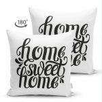 - Suet-K-606-1 - Realhomes  Çift Taraflı Home Sweet Home Dijital Baskılı Dekoratif Süet Yastık Kırlent Kılıfı Realhomes