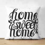 - Suet-K-606 - Realhomes  Çift Taraflı Home Sweet Home Dijital Baskılı Dekoratif Süet Yastık Kırlent Kılıfı Realhomes