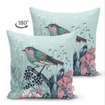 - Suet-K-65-1 - Realhomes Çift Taraflı Kuş Motifli Dijital Baskılı Dekoratif Süet Yastık Kırlent Kılıfı Realhomes