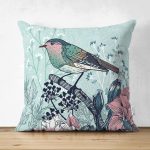 - Suet-K-65 - Realhomes Çift Taraflı Kuş Motifli Dijital Baskılı Dekoratif Süet Yastık Kırlent Kılıfı Realhomes