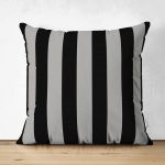 - Suet-K-6755 - Realhomes  Çift Taraflı Siyah Gri Düz Çizgiler Özel Tasarımlı Dekoratif Süet Kırlent Kılıfı Realhomes