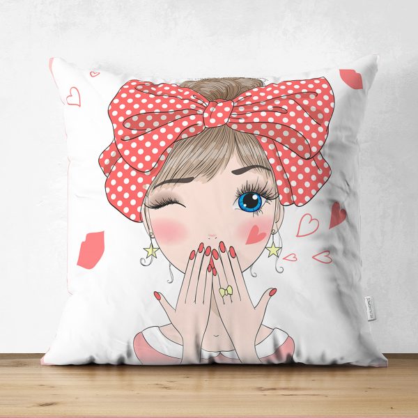 - Для Интернета - Realhomes  Çift Taraflı Fashion Girl Dijital Baskılı Modern Süet Yastık Kırlent Kılıfı Realhomes