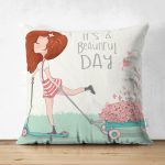 - scootergirl.eps - Realhomes Çift Taraflı Fashion Girl Dijital Baskılı Modern Süet Yastık Kırlent Kılıfı Realhomes