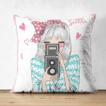 - Для Интернета - Realhomes Çift Taraflı Fashion Girl Dijital Baskılı Modern Süet Yastık Kırlent Kılıfı Realhomes