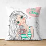 - Для Интернета - Realhomes Çift Taraflı Fashion Girl Dijital Baskılı Modern Süet Yastık Kırlent Kılıfı Realhomes