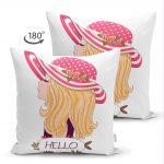 - Baskı - Realhomes Çift Taraflı Fashion Girl Dijital Baskılı Modern Süet Yastık Kırlent Kılıfı Realhomes