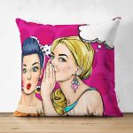 - Suet-K-731 - Realhomes Çift Taraflı Fashion Girl Dijital Baskılı Modern Süet Yastık Kırlent Kılıfı Realhomes