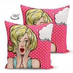 Çift Taraflı Pop Art Resimli Dijital Baskılı Dekoratif Süet Yastık Kırlent Kılıfı Realhomes