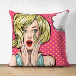 Çift Taraflı Pop Art Resimli Dijital Baskılı Dekoratif Süet Yastık Kırlent Kılıfı Realhomes
