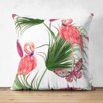 Çift Taraflı Flamingo Desen Dijital Baskılı Modern Süet Yastık Kırlent Kılıfı Realhomes