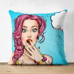 - Suet-K-739 - Realhomes  Çift Taraflı Pop Art Desen Dijital Baskılı Dekoratif Süet Yastık Kırlent Kılıfı Realhomes