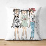 Çift Taraflı Fashion Girls Dijital Baskılı Modern Süet Yastık Kırlent Kılıfı Realhomes