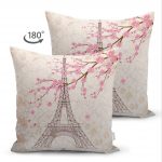- Suet-K-77-1 - Realhomes Çift Taraflı Eyfel Kulesi Resimli Dijital Baskılı Dekoratif Süet Yastık Kırlent Kılıfı Realhomes